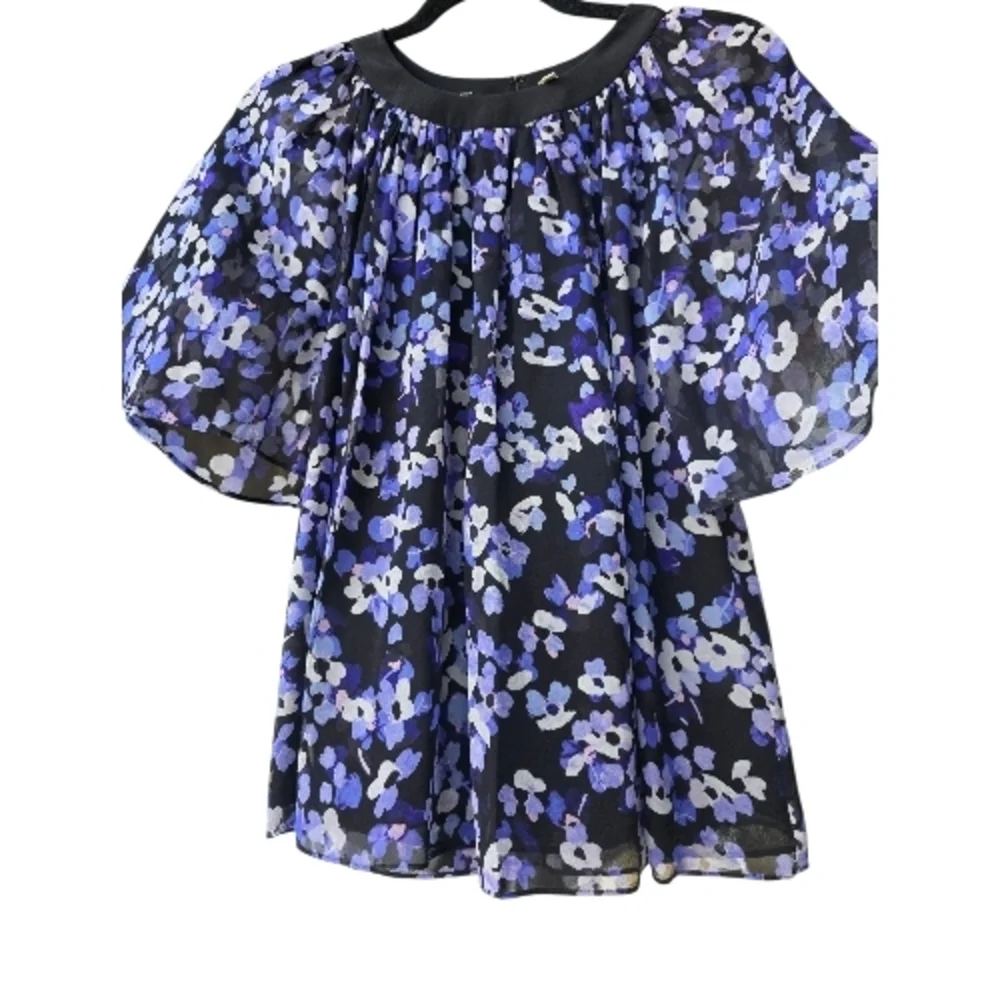 Kate Spade Floral 100% Silk Blouse with Puff Sleeves Small P2P 19